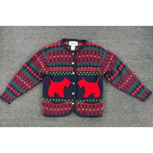 Vintage Tally-Ho Christmas Sweater Cardigan Scottie Dogs Fair Isle Knit S